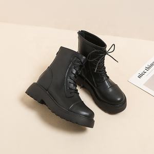 Bottes noires style britannique automne/hiver, en cuir de veau doublé fourrure, à semelle épaisse, confortables, à lacets et fermeture éclair - Product Image 5