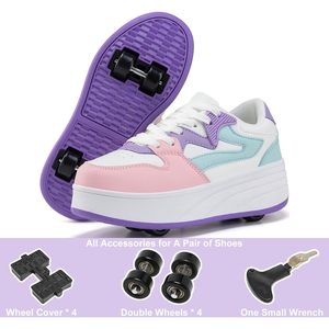 Zapatillas de Patinaje Premium con Ruedas Desmontables para Niños y Niñas con Parte Superior de Cuero Sintético y Malla, Plantillas de EVA TPR - Product Image 2