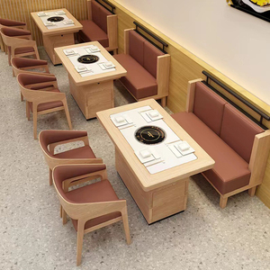 Juego de Mesa y Sillas XZY OEM <span class=keywords><strong>para</strong></span> Hotel y Restaurante, Asientos de Cabina, Diseño de 2-4 Personas, Mesa de Madera y Piedra con Placa de Inducción - Product Image 1