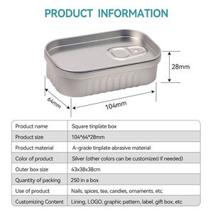 Boîte en métal rectangulaire <span class=keywords><strong>vide</strong></span> personnalisée, imprimée, 100 ml, boîtes de conserve pour sardines, couvercle réutilisable pour l'emballage de nourriture, bonbons, chocolat - Product Image 4