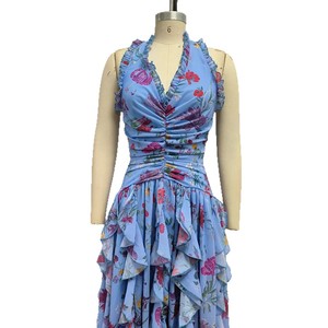 Abiti Lunghi Casual Maxi <span class=keywords><strong>con</strong></span> Schiena Scoperta e <span class=keywords><strong>Spacco</strong></span>, Vestito <span class=keywords><strong>Elegante</strong></span> Estivo da Donna <span class=keywords><strong>con</strong></span> Collo all'Americana, Motivo Floreale e Volant - Product Image 5