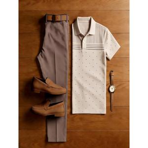 Elegante Completo Etnico Floreale da <span class=keywords><strong>Uomo</strong></span> 2 Pezzi: Camicia Bianca a Maniche Corte con Bottoni e Risvolto & Pantaloni - Set Estivo Casual da <span class=keywords><strong>Uomo</strong></span> - Product Image 6