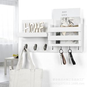 Wooden Minimalist Wall Mounted Storage Rack With <b>Hooks</b> And <b>Shelf</b> For Mail Key Organizer Home Entryway Decor - Product Image 1