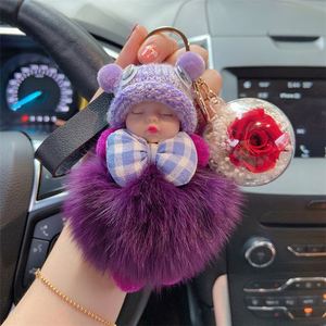 New Design 13cm Mini Soft Plush Baby Dolls <b>Key</b> <b>Chain</b> Fashion Vinyl Baby Face Dolls Keyring With Bow - Product Image 5