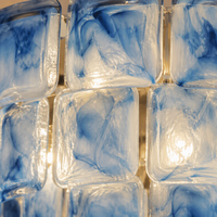 Lustre moderne de luxe à plusieurs niveaux en verre bleu artistique, luminaire suspendu rond en laiton doré Art Déco pour la décoration du salon et de la salle à manger