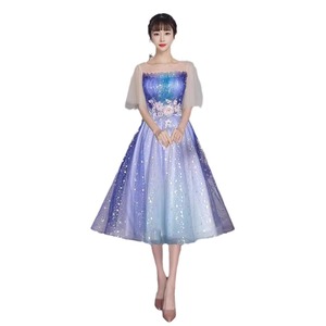 Starry Sky Dress Women O-Neck Empire Waist A-Line Organza <b>Glitter</b> Evening Dress For Banquets Performances Adults 2026 Events - Product Image 5