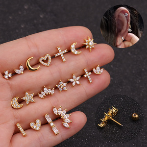 Thời trang độc đáo 16G thép không gỉ tragus sụn Bông tai vàng cơ thể piercing đồ trang sức bezel Zircon cho trẻ em của đám cưới - Product Image 3