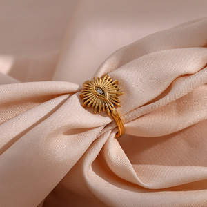 Gold Plated Brass Eye Shape Cocktail <b>Ring</b> With Cubic Zirconia Prong Setting Bohemia Style Unisex Daily Wear <b>Statement</b> <b>Ring</b> - Product Image 3