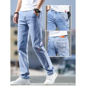 Jean droit ample délavé bleu clair personnalisé pantalon en denim léger pour hommes bouton solide d'hiver et d'automne - Product Image 5