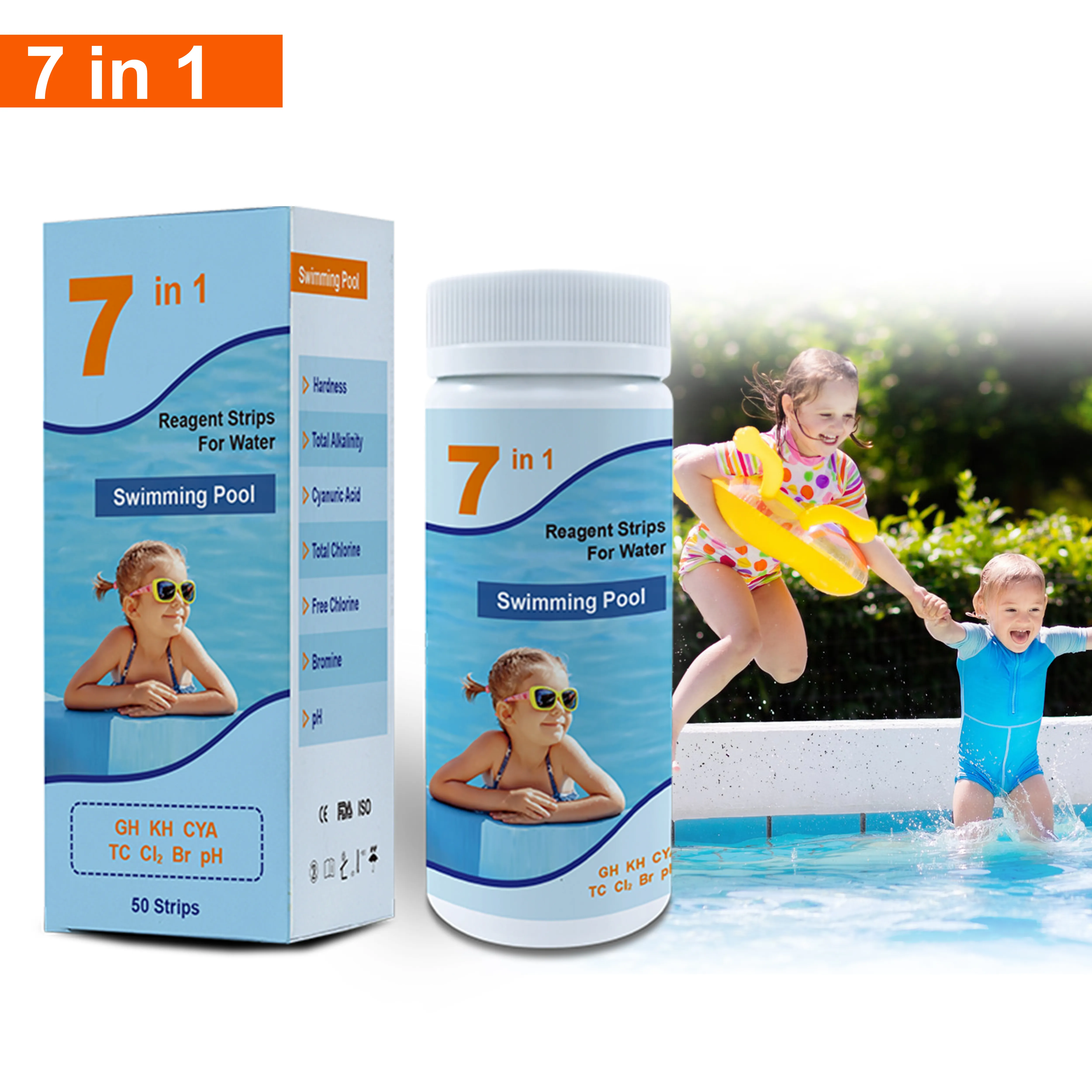 Pool Spa Test Strips Swimming Pool Hot Tub Water Test Strips 7 in 1 for chlorine cyanuric acid