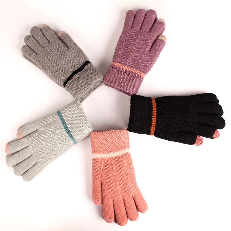Перчатки шерстяные вязаные женские простые зимние перчатки из акрила и спандекса с полосатым рисунком