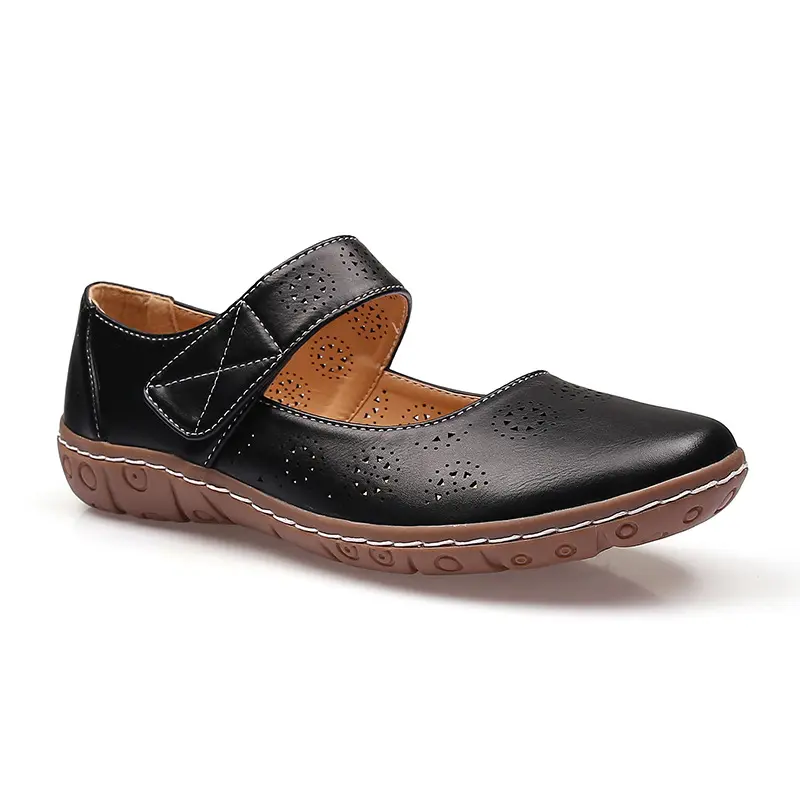 Sandalias Planas Informales de Cuero Sintético para Mujer, Zapatos de Punta Redonda, Sandalias Planas de Fondo Suave, Zapatos de Conducción Diaria