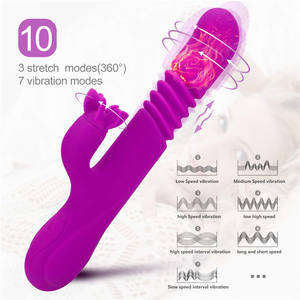 Vibrateur de lapin alimenté par USB gode télescopique sexuel avec long manche chauffage réaliste pour masser le clitoris des femmes pour les couples - Product Image 3