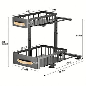 2 Tier <b>Kitchen</b> Sliding <b>Basket</b> <b>Pull</b> <b>Out</b> Organizer Pantry Dish Spice Rack Under Sink Drawer Storage Cabinet Organizer for Cabinet - Product Image 6