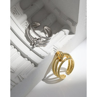 Bague à double couche en argent sterling S925 plaqué or 18 carats pour femmes - Tendance mariage