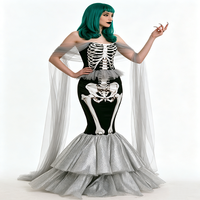 Ensemble de costume de sirène squelette pour femme, déguisement d'Halloween avec châle en tulle