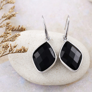 ต่างหูจี้รูปทรงเรขาคณิตอเมทิสต์ ประดับขอบแบบ Bezel ของขวัญเครื่องประดับ - Product Image 4