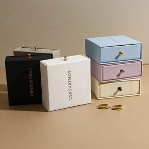 Boîte à bijoux de haute qualité avec logo personnalisé, boîte en papier écologique pour collier, bague, pendentif, emballage de rangement, boîte à tiroir avec poignée en métal - Product Image 2