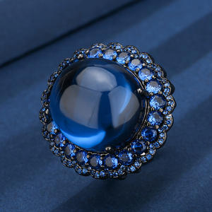 फॉल/शीतकालीन लक्जरी फैशन गहने नए 18*20 सिम्युलेटेड ब्लू स्पिनल रेड कॉर्ंडम और ब्लैक गन प्लेटेड गहने - Product Image 5