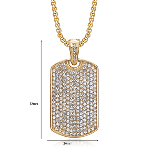 Collana con Ciondolo Bling Dog Tag da Uomo, Gioielli Hip Hop, Regalo con Zirconia Cubica, Placcato Oro 18K, Acciaio Inossidabile, Iced Out CZ - Product Image 3