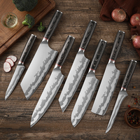 Ensemble de 7 couteaux de cuisine luxueux en bois de Pakka, acier inoxydable à haute teneur en carbone, couteau de chef, Kiritsuke, Santoku, couteau à désosser, couteau utilitaire