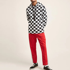 de alta calidad de hombre <span class=keywords><strong>jersey</strong></span> de lana <span class=keywords><strong>blanco</strong></span> y negro manga larga a cuadros comprobado sudaderas con capucha - Product Image 5