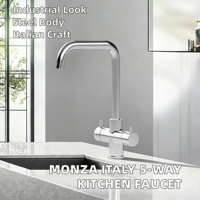 Robinet de cuisine en acier inoxydable moderne 3 voies pour eau froide, chaude et purifiée, rotation à 360 degrés, 2 poignées, directement de l'usine