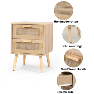 Modern Rattan Bedside Table Solid Wood Legs Two Drawers Bedroom Living Room Hotel Apartment Versatile <strong>Nightstand</strong> Standing <strong>Mirror</strong> - Product Image 4