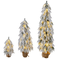 Ensemble de 3 arbres de Noël artificiels floqués pré-éclairés avec 235 lumières LED multicolores blanc chaud, 11 modes, 3FT, 4.5FT, 6FT