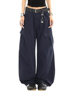 Pantalones Cargo para Mujer y Hombre, Cintura Media, Estilo Gótico Hip Hop, Pantalones Harem Holgados de Mezclilla en Tono Oscuro con Bolsillos, Casuales - Product Image 1
