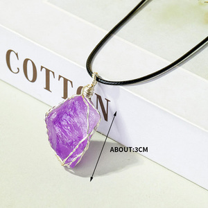 Gran oferta, collar con colgante de piedra de cristal de amatista Natural para mujer, joyería de piedras preciosas en bruto envuelta en alambre de mano, abalorios artesanales irregulares - Product Image 2