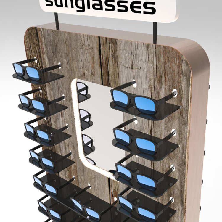 Floor Standing Custom 2 Sides Wooden Optical Glasses Sunglasses Display Stand Retail — view 6