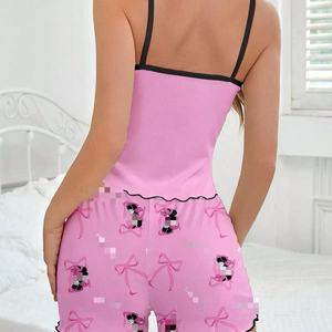 Individuelle Cartoon-Maus-Figur Rosa Damen Tanktops Homewear-Sets Niedliche Pyjamas Atmungsaktive Weiche Sommer-Kurzarm-Schlafanzüge - Product Image 3
