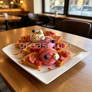 Plato de helado de gofre artificial hecho a mano, modelo fresa, arándano, caramelo, con coberturas artificiales de repostería, accesorio para tienda de café - Product Image 4