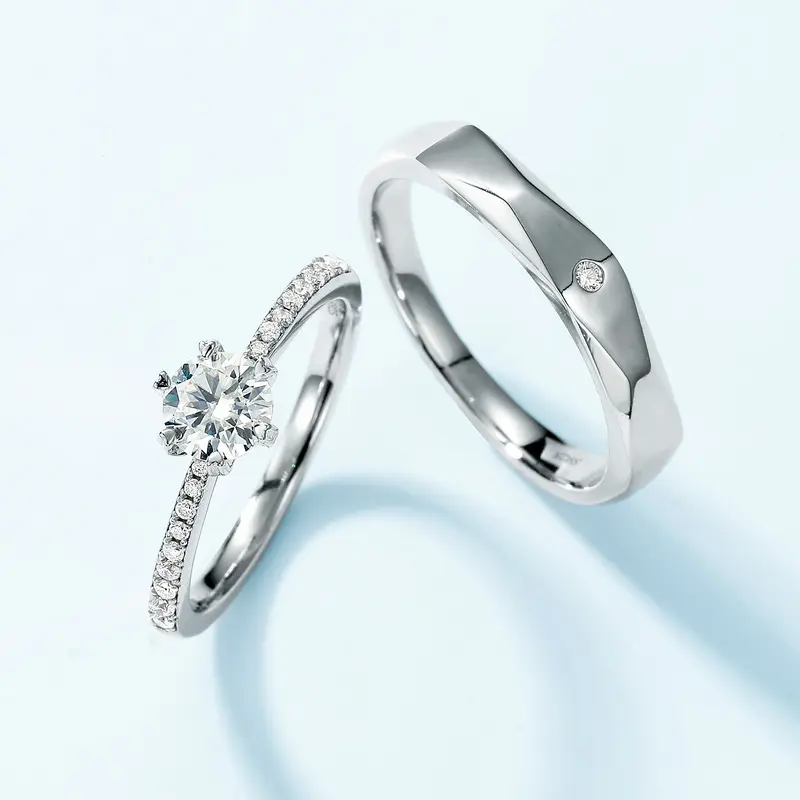 Vrouwen Mannen 925 Zilveren Paar Ring Voor Bruiloft Verloving Sieraden Moissanite Diamanten Paar Ringen Set