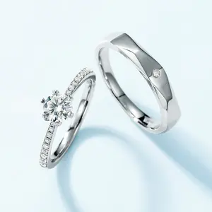 Mulheres Homens 925 Prata Casal Anel Para Jóias De Noivado De Casamento Moissanite Diamante Casal Anéis Set
