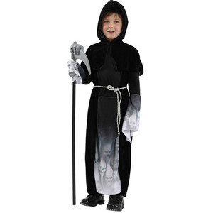 Costume Cosplay Effrayant pour Garçons <span class=keywords><strong>Halloween</strong></span> Costumes de Squelette à Capuche Robe de Soirée avec Ceinture - Product Image 3