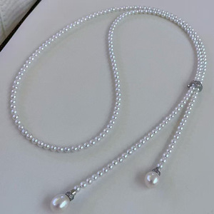 คอลเลคชั่นฤดูใบไม้ร่วง-ฤดูหนาว สร้อยคอมุกน้ำจืดทรงกลม 3.5-4 มม. แทบไร้ตำหนิ ขนาด 8-9 มม. พร้อมตัวล็อคอเนกประสงค์สำหรับใส่กับเสื้อไหมพรม - Product Image 2