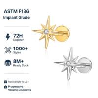 Anting-anting titanium grade implan ASTM F136 JIAXIN, berulir dalam, untuk labret, helix, tragus, bibir, perhiasan tindik tubuh berkualitas tinggi.