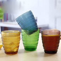 Juego de Vasos de Vidrio Coloridos con Diseño de Perlas en Relieve, Hechos a Mano, Reutilizables para el Hogar, Bar o Cafetería