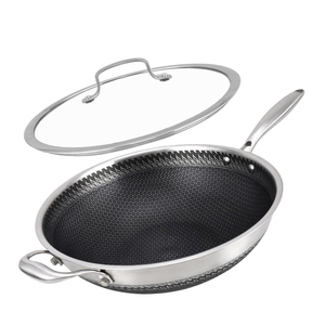 <span class=keywords><strong>Wok</strong></span> de Acero Inoxidable 18/10, Híbrido Antiadherente con Tapa, Apto para Inducción, <span class=keywords><strong>Wok</strong></span> Profundo y Sartén para Saltear con Dos Asas - Product Image 1