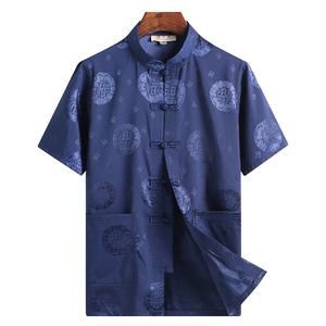 เสื้อเชิ้ตแขนสั้นลายสัตว์สไตล์จีนฤดูร้อนสำหรับผู้ชายวัยกลางคนและผู้สูงอายุ ผ้าแจ็คการ์ด โพลีเอสเตอร์ ลายแมนดาริน - Product Image 2