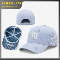 Casquette de baseball structurée ajustable avec broderie 3D de strass bleus personnalisés, doublure intérieure, style streetwear Heaven Gorra, vente en gros