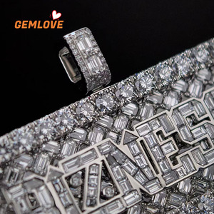 GEMLOVE Diamond Initial Pendant Cuban Link Custom 18K Solid Yellow Gold <b>Chain</b> <b>Name</b> Letter Necklace Men Boys Gift Party - Product Image 2