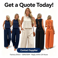 Ensemble de pantalon large et haut sans manches VELAN pour femme, avec nœud à nouer dans le dos, idéal pour l'été – Vêtements de détente tendance pour femme