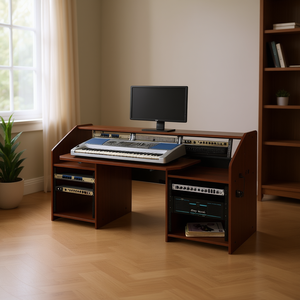 Scrivania per Computer Cherry Music con Superficie in Legno e Porta Cuffie, Arredamento per Ufficio Domestico - Product Image 2