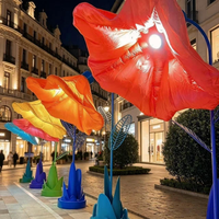Fleur gonflable interactive avec capteur de mouvement LED, installation artistique personnalisée pour la décoration commerciale