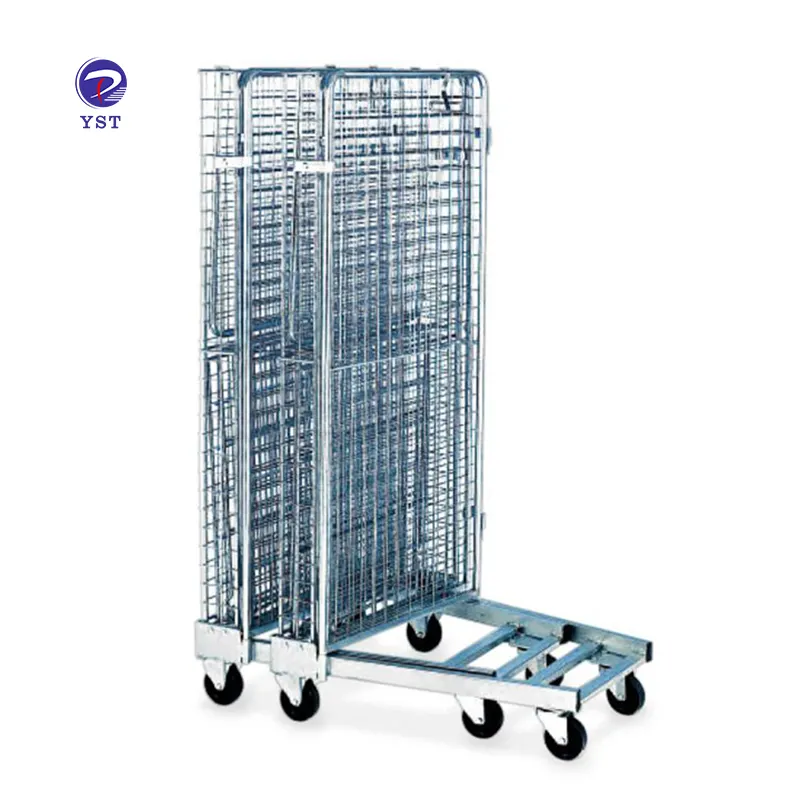 500kg capacity high load logistics industrial collapsible warehouse metal wire roller trolley