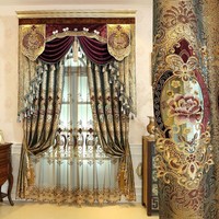 Rideau semi-occultant européen brodé de fleurs avec texture jacquard pour salon et décoration intérieure