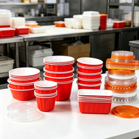 Bol en plastique rouge et blanc, compatible micro-ondes, récipient alimentaire jetable avec couvercle transparent
